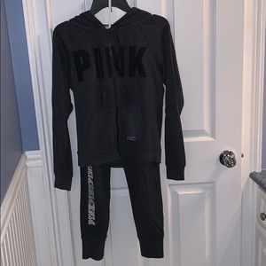 PINK gray sweat suit set